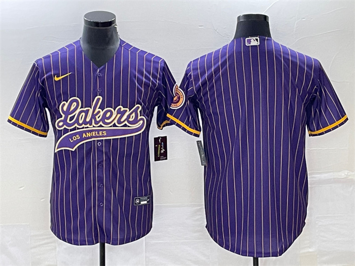 Personalized Men’s Los Angeles Lakers Blank Purple Cool Base With Patch Stitched Baseball Jersey