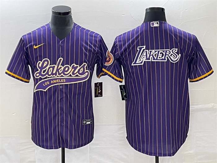 Personalized Men’s Los Angeles Lakers Team Big Logo Purple Cool Base With Patch Stitched Baseball Jersey
