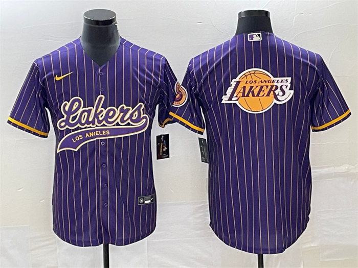Personalized Men’s Los Angeles Lakers Team Big Logo Purple Cool Base With Patch Stitched Baseball JerseyS