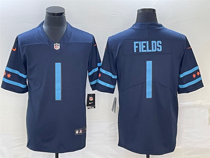 Personalized Men’s Chicago Bears #1 Justin Fields Navy 2019 City Edition Limited Stitched NFL Jersey