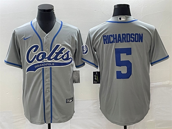 Personalized Men’s Indianapolis Colts #5 Anthony Richardson Gray Cool Base Stitched Baseball Jersey