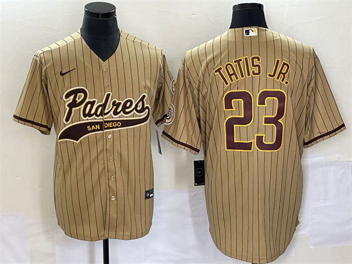 Personalized Men’s San Diego Padres #23 Fernando Tatis Jr. Tan Cool Base Stitched Baseball Jersey