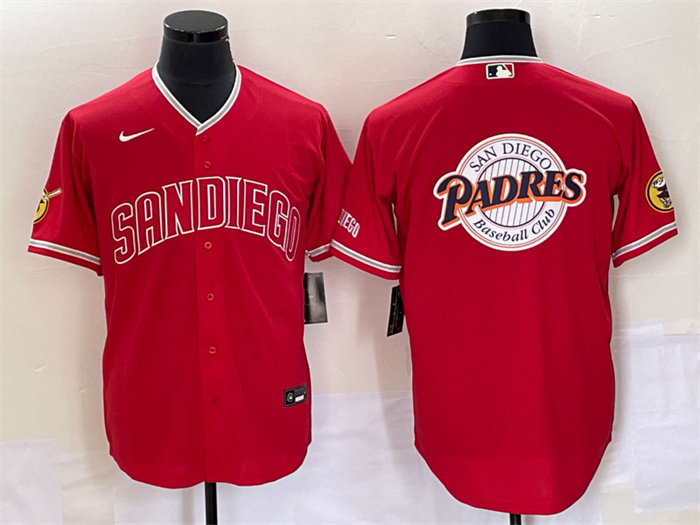 Personalized Men’s San Diego Padres Red Team Big Logo Cool Base With Patch Stitched Baseball Jersey