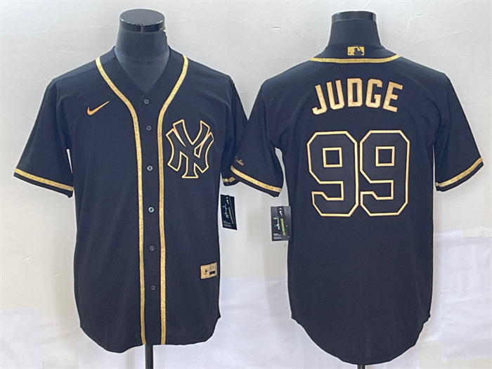 Personalized Men’s New York Yankees #99 Aaron Judge Black Gold Cool Base Stitched Baseball Jersey