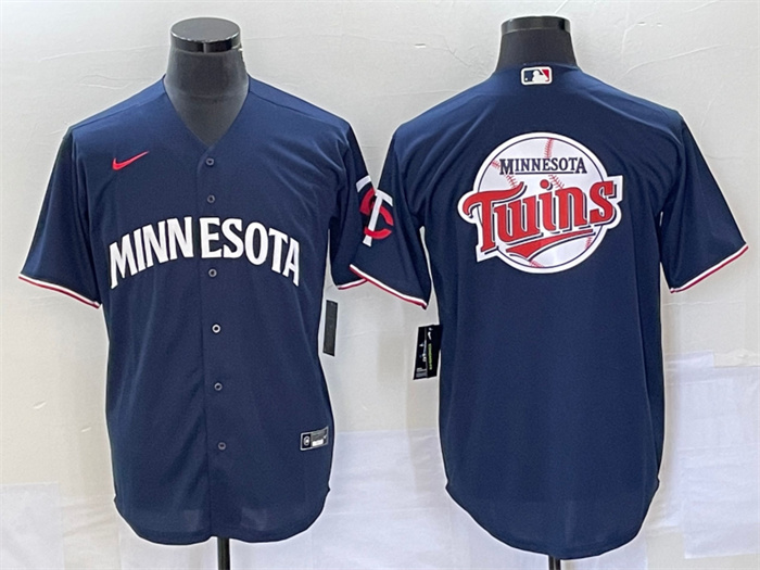 Personalized Men’s Minnesota Twins With Team Logo In Back Navy Cool Base Stitched Jersey