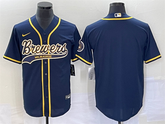 Personalized Men’s Milwaukee Brewers Blank Navy Cool Base Stitched Jersey