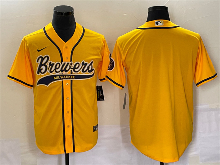 Personalized Men’s Milwaukee Brewers Blank Yellow Cool Base Stitched Jersey