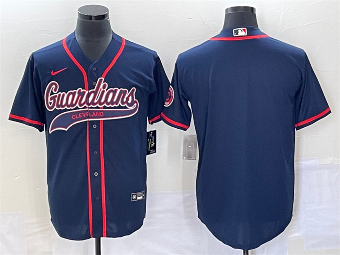 Personalized Men’s Cleveland Guardians Blank Navy Cool Base Stitched Jersey