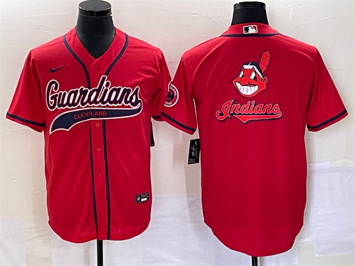 Personalized Men’s Cleveland Guardians Red Team Big Logo With Patch Cool Base Stitched Baseball Jersey
