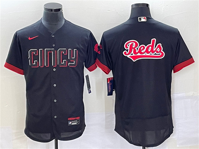Personalized Men’s Cincinnati Reds Black 2023 City Connect Big Team Logo Flex Base Stitched Jersey