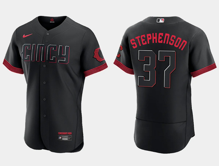 Personalized Men’s Cincinnati Reds #37 Tyler Stephenson Black 2023 City Connect Flex Base Stitched Jersey
