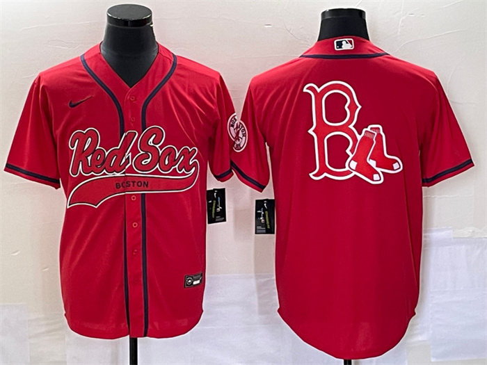 Personalized Men’s Boston Red Sox Red Team Big Logo With Patch Cool Base Stitched Baseball Jersey
