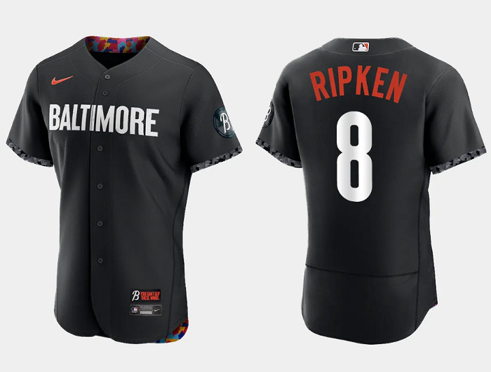 Personalized Men’s Baltimore Orioles #8 Cal Ripken Jr. Black 2023 City Connect Flex Base Stitched Baseball Jersey