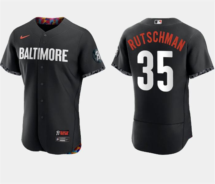 Personalized Men’s Baltimore Orioles #35 Adley Rutschman Black 2023 City Connect Flex Base Stitched Baseball Jersey