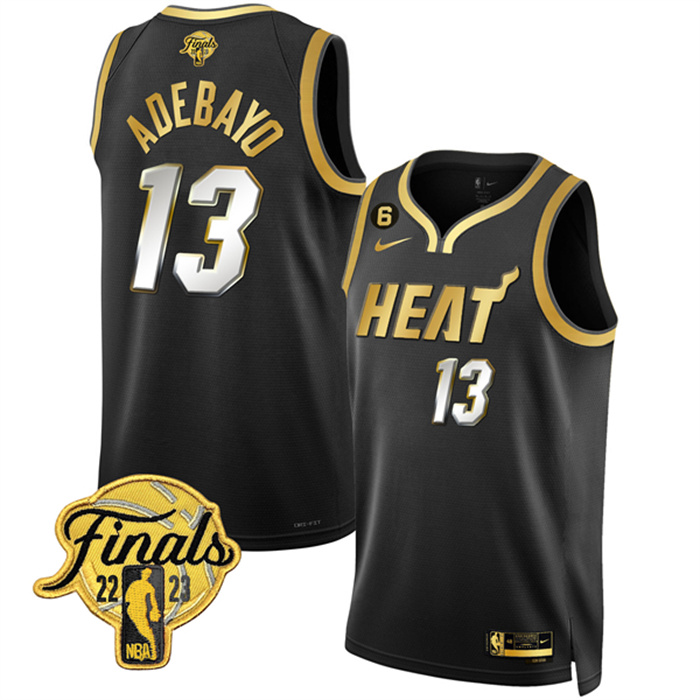 Personalized Men’s Miami Heat #13 Bam Adebayo Black Gold Edition 2023 Finals Collection With NO.6 Patch Stitched Basketball Jersey