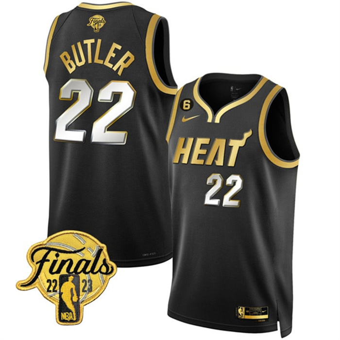 Personalized Men’s Miami Heat #22 Jimmy Butler Black Gold Edition 2023 Finals Collection With NO.6 Patch Stitched Basketball Jersey