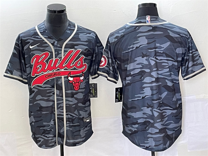 Personalized Men’s Chicago Bulls Blank Gray Camo Cool Base Stitched Baseball Jersey