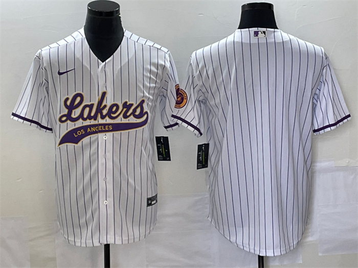 Personalized Men’s Los Angeles Lakers Blank White Cool Base With Patch Stitched Baseball Jersey