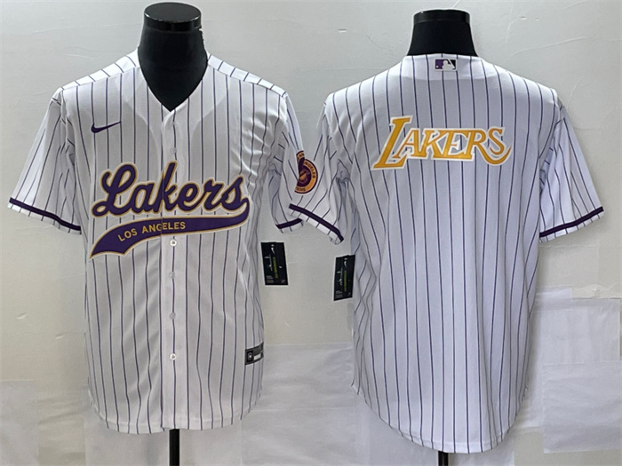 Personalized Men’s Los Angeles Lakers White Team Big Logo Cool Base With Patch Stitched Baseball Jersey