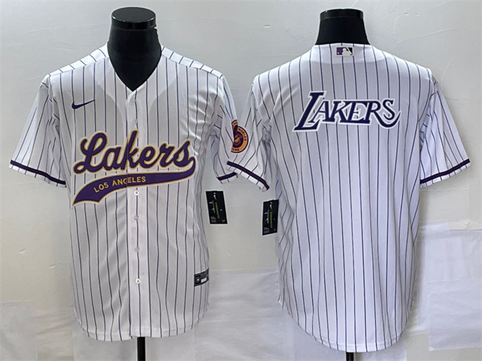 Personalized Men’s Los Angeles Lakers White Team Big Logo Cool Base With Patch Stitched Baseball JerseyS 1