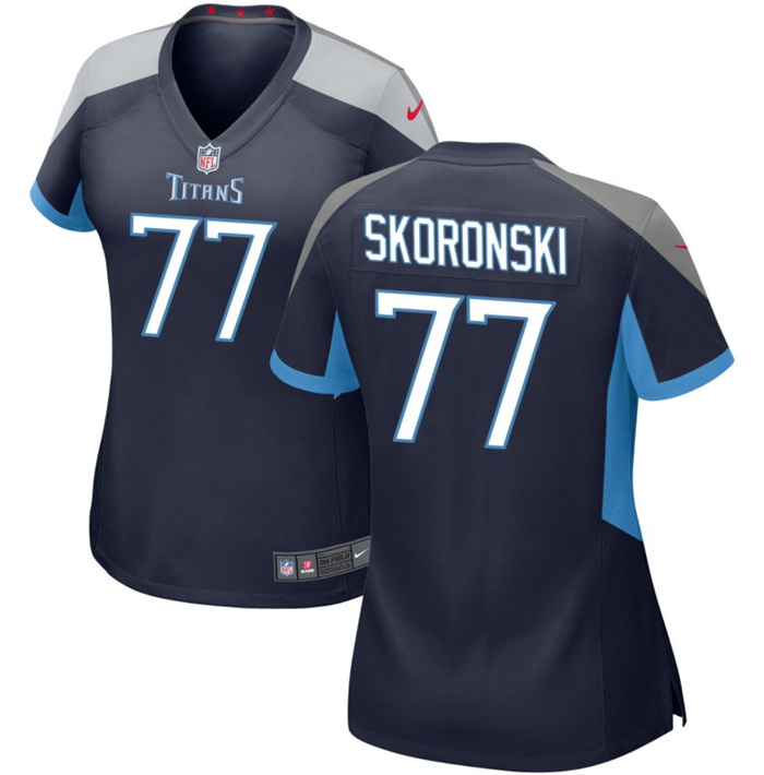 Personalized Women’s Tennessee Titans #77 Peter Skoronski Navy 2023 Draft Stitched Game Jersey(Run Small)