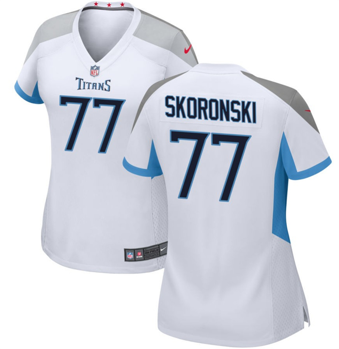 Personalized Women’s Tennessee Titans #77 Peter Skoronski White 2023 Draft Stitched Game Jersey(Run Small)