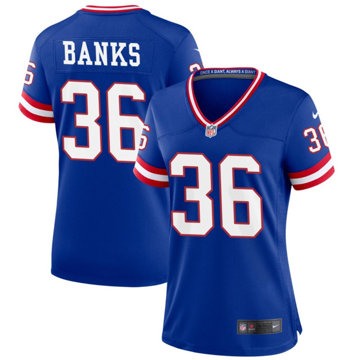 Personalized Women’s New York Giants #36 Deonte Banks Royal Classic Retired Player Stitched Game Jersey(Run Small)