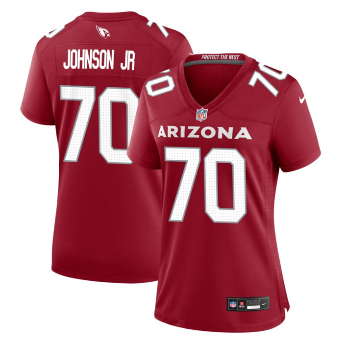 Personalized Women’s Arizona Cardinals #70 Paris Johnson Jr Red 2023 Draft Stitched Game Jersey(Run Small)
