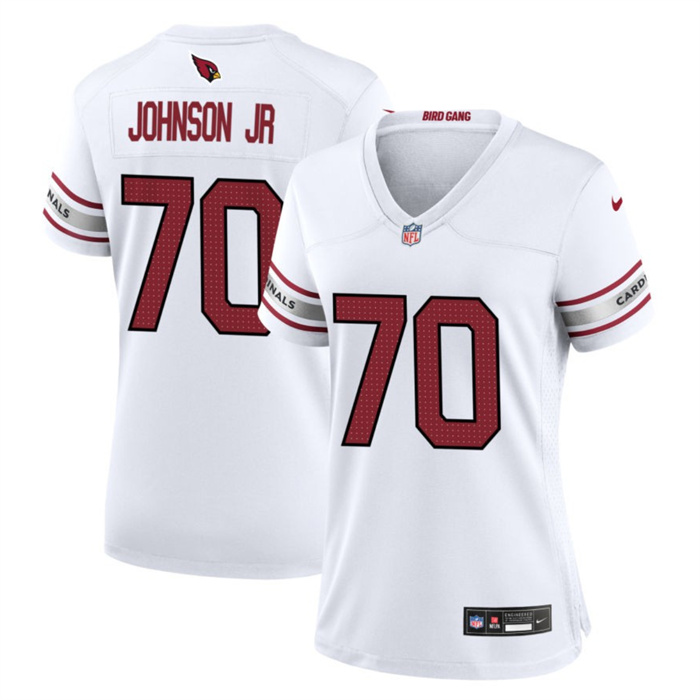 Personalized Women’s Arizona Cardinals #70 Paris Johnson Jr White 2023 Draft Stitched Game Jersey(Run Small)