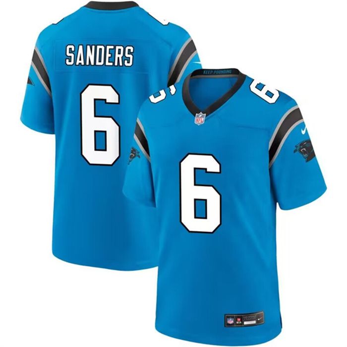 Personalized Men’s Carolina Panthers #6 Miles Sanders Blue Stitched Game Jersey
