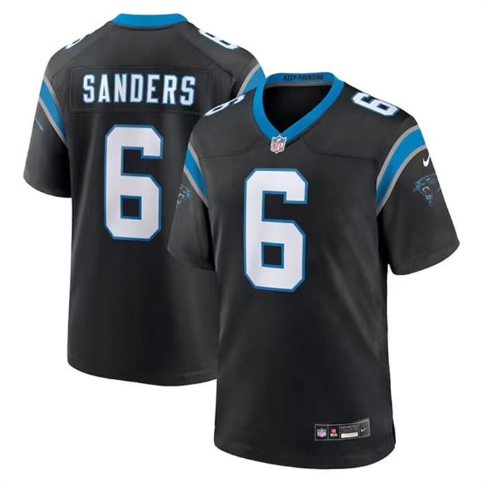 Personalized Men’s Carolina Panthers #6 Miles Sanders Black Stitched Game Jersey