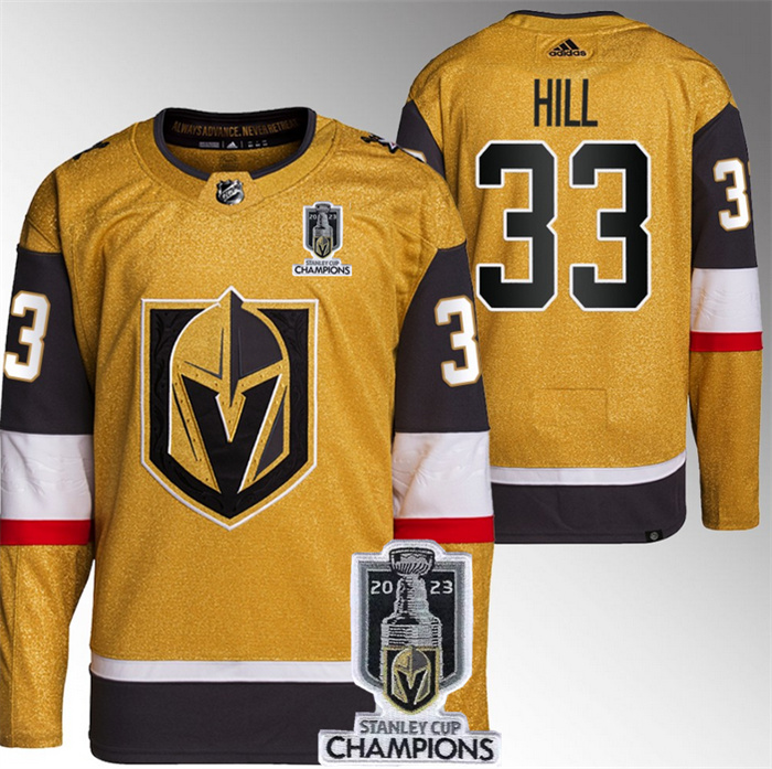 Personalized Men’s Vegas Golden Knights #33 Adin Hill Gold 2023 Stanley Cup Champions Stitched Jersey