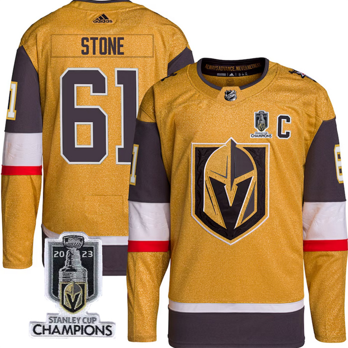 Personalized Men’s Vegas Golden Knights #61 Mark Stone Gold 2023 Stanley Cup Champions Stitched Jersey