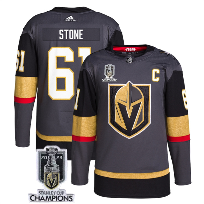 Personalized Men’s Vegas Golden Knights #61 Mark Stone Grey 2023 Stanley Cup Champions Stitched Jersey
