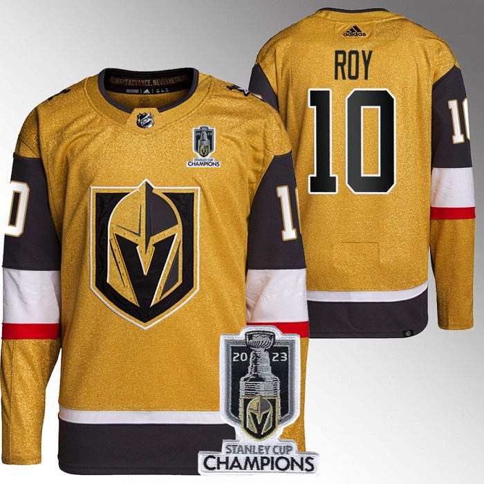 Personalized Men’s Vegas Golden Knights #10 Nicolas Roy Gold 2023 Stanley Cup Champions Stitched Jersey