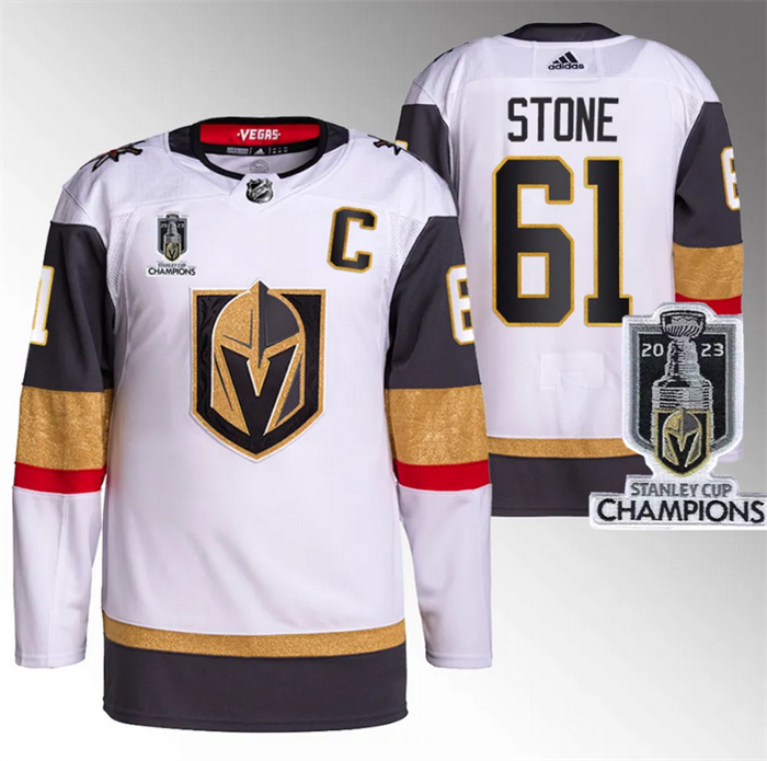 Personalized Men’s Vegas Golden Knights #61 Mark Stone White 2023 Stanley Cup Champions Stitched Jersey