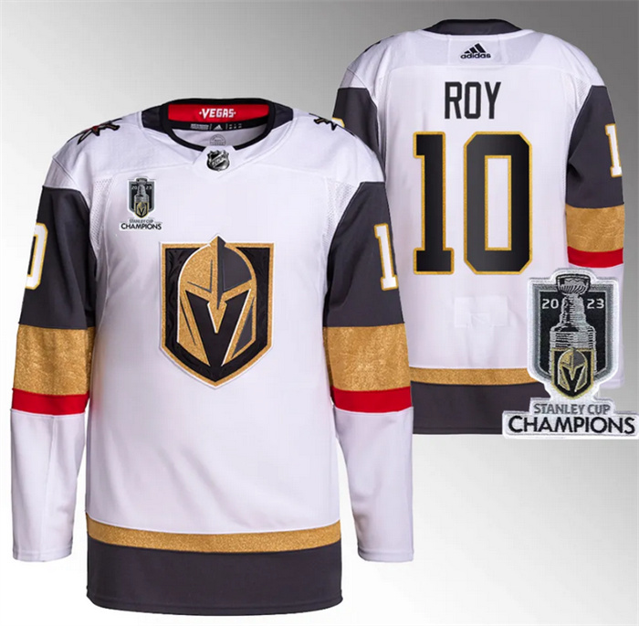 Personalized Men’s Vegas Golden Knights #10 Nicolas Roy White 2023 Stanley Cup Champions Stitched Jersey
