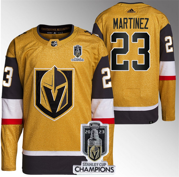 Personalized Men’s Vegas Golden Knights #23 Alec Martinez Gold 2023 Stanley Cup Champions Stitched Jersey