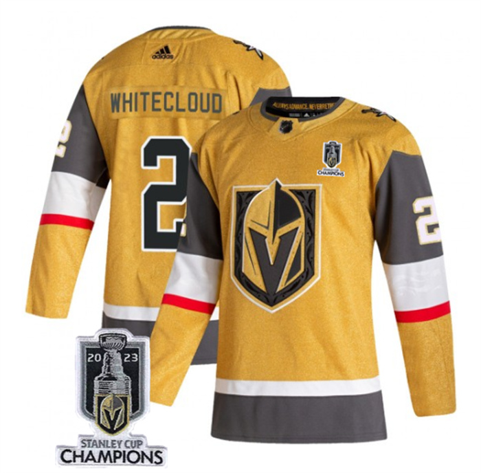 Personalized Men’s Vegas Golden Knights #2 Zach Whitecloud Gold 2023 Stanley Cup Champions Stitched Jersey