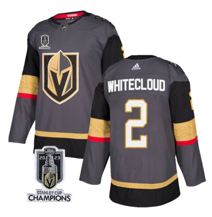 Personalized Men’s Vegas Golden Knights #2 Zach Whitecloud Grey 2023 Stanley Cup Champions Stitched Jersey