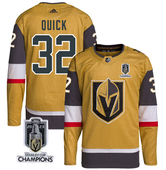 Personalized Men’s Vegas Golden Knights #32 Jonathan Quick Gold 2023 Stanley Cup Champions Stitched Jersey