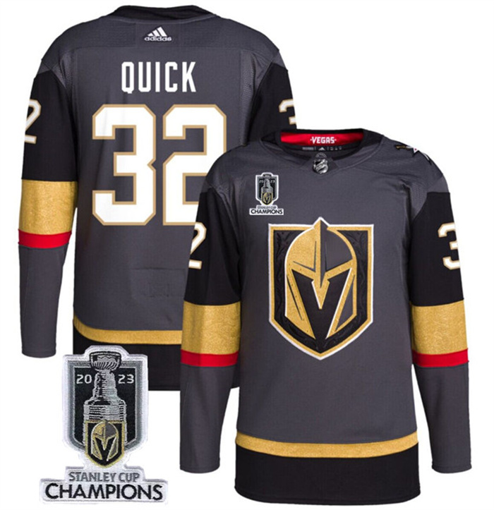 Personalized Men’s Vegas Golden Knights #32 Jonathan Quick Grey 2023 Stanley Cup Champions Stitched Jersey