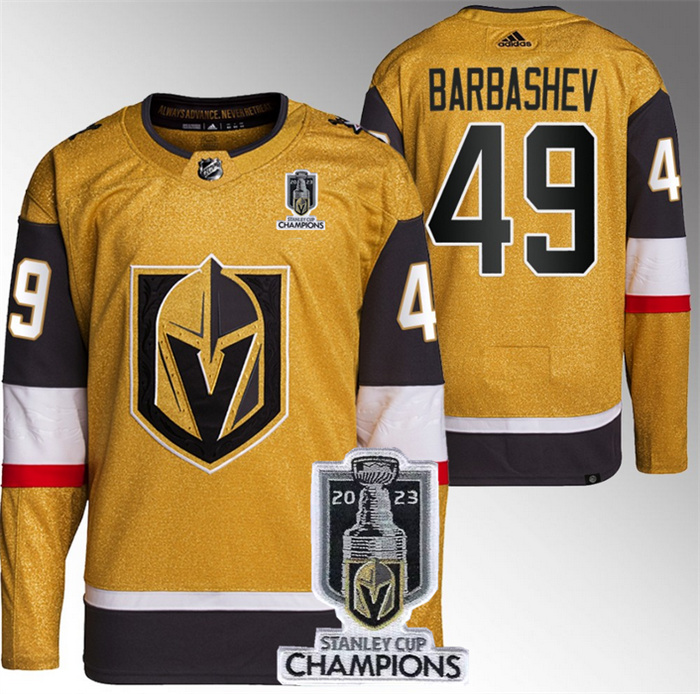 Personalized Men’s Vegas Golden Knights #49 Ivan Barbashev Gold 2023 Stanley Cup Champions Stitched Jersey