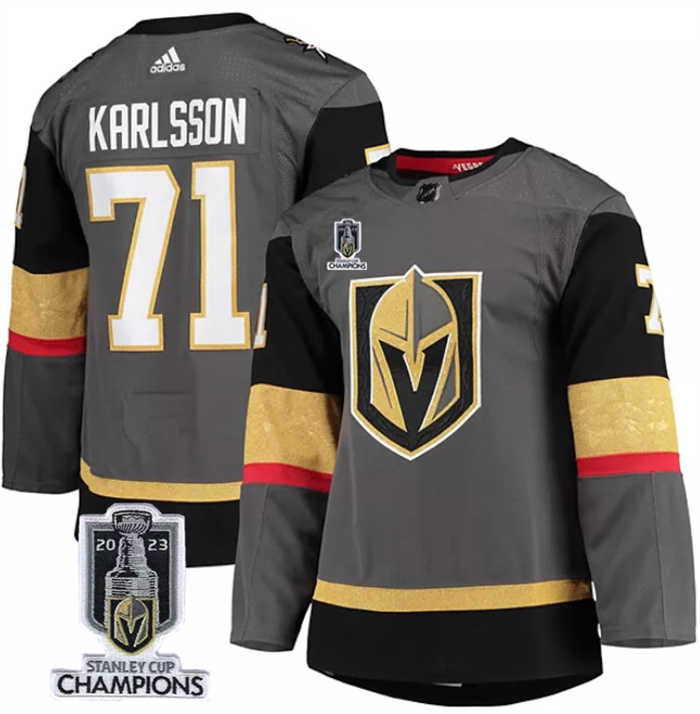 Personalized Men’s Vegas Golden Knights #71 William Karlsson Grey 2023 Stanley Cup Champions Stitched Jersey
