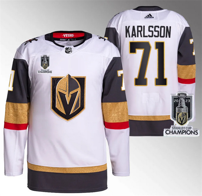 Personalized Men’s Vegas Golden Knights #71 William Karlsson White 2023 Stanley Cup Champions Stitched Jersey