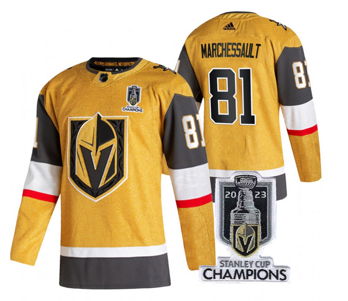 Personalized Men’s Vegas Golden Knights #81 Jonathan Marchessault Gold 2023 Stanley Cup Champions Stitched Jersey