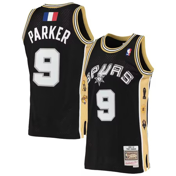 Personalized Men’s San Antonio Spurs #9 Tony Parker Black 2001-02 Hardwood Classics Swingman Stitched Jersey
