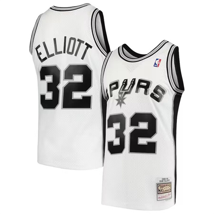 Personalized Men’s San Antonio Spurs #32 Sean Elliott White 1998-99 Hardwood Classics Swingman Stitched Jersey
