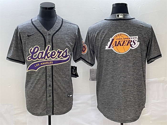 Personalized Men’s Los Angeles Lakers Gray Team Big Logo Cool Base With Patch Stitched Baseball Jersey