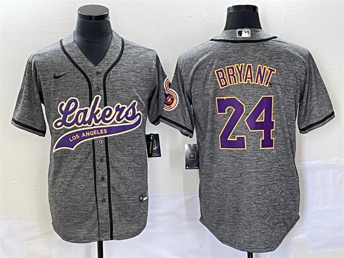 Personalized Men’s Los Angeles Lakers #24 Kobe Bryant Gray Cool Base With Patch Stitched Baseball Jersey